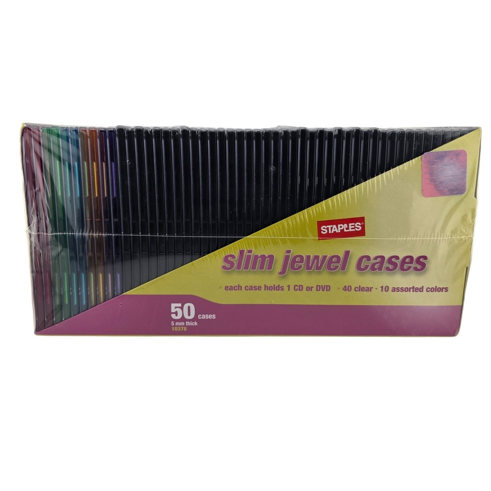 Staples Slim Jewel Cases 50 Pack 40 Clear 10 Assorted Colors New Sealed 5mm